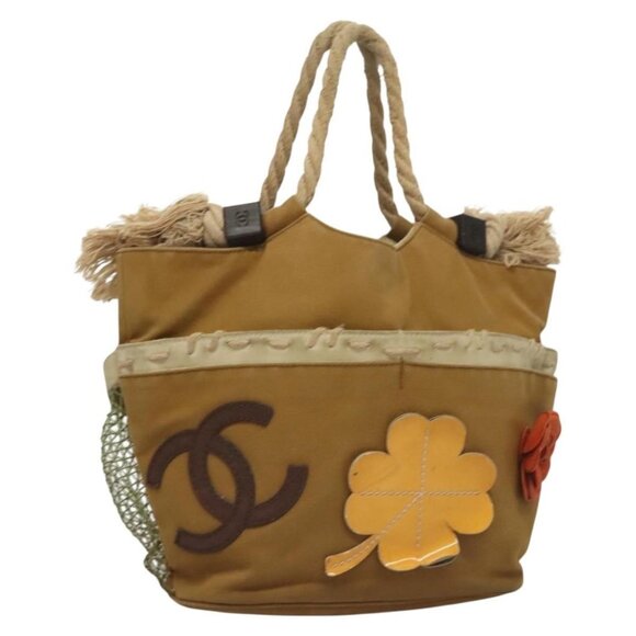 CHANEL Camelia COCO Mark Hand Bag Canvas Brown Silver CC Auth 132294 - Picture 1 of 16